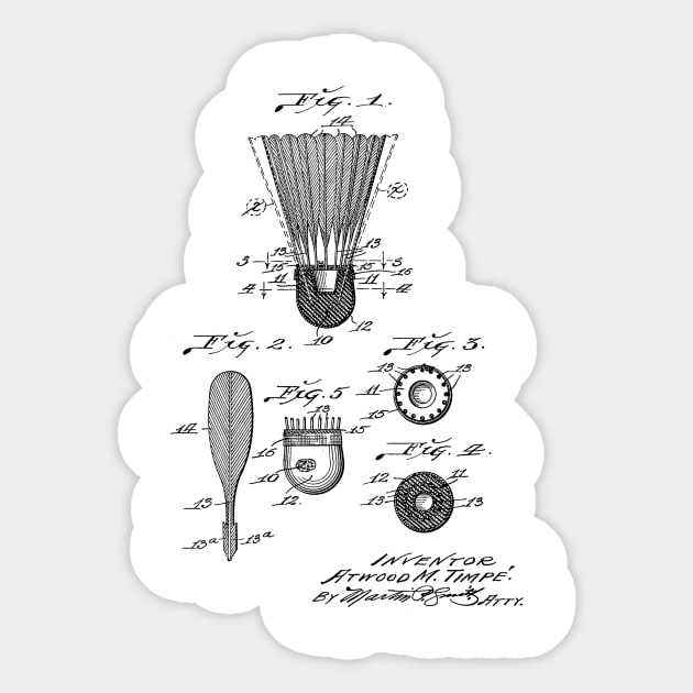 Shuttlecock Vintage Patent Hand Drawing Sticker by TheYoungDesigns